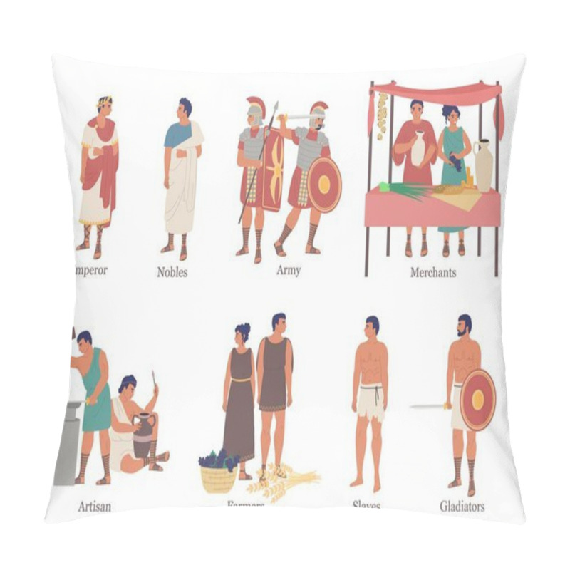 Personality  Ancient Rome Hierarchy Characters, Vector Flat Isolated Illustration Pillow Covers