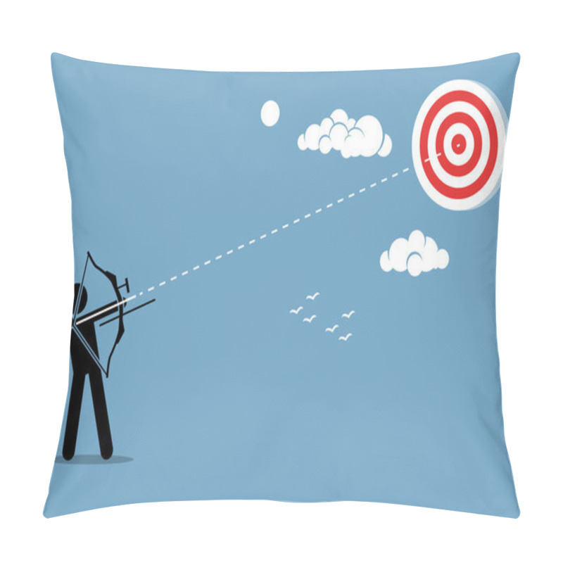 Personality  Person Using A Bow To Aim And Shoot An Arrow To A Target In The Sky. Pillow Covers