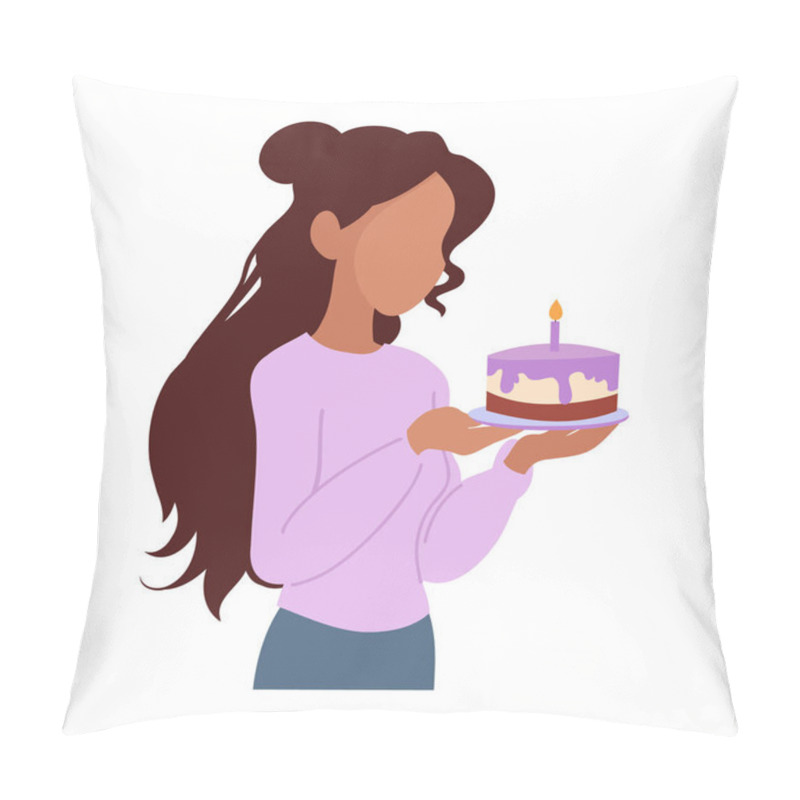 Personality  Birthday Celebration, Illustration Of Woman Holding Cake. Vector Illustration Pillow Covers