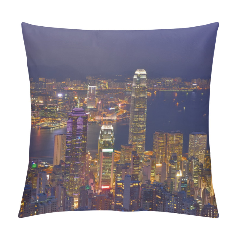 Personality  Hong Kong City Skyline Panorama At Night With Victoria Harbor An Pillow Covers