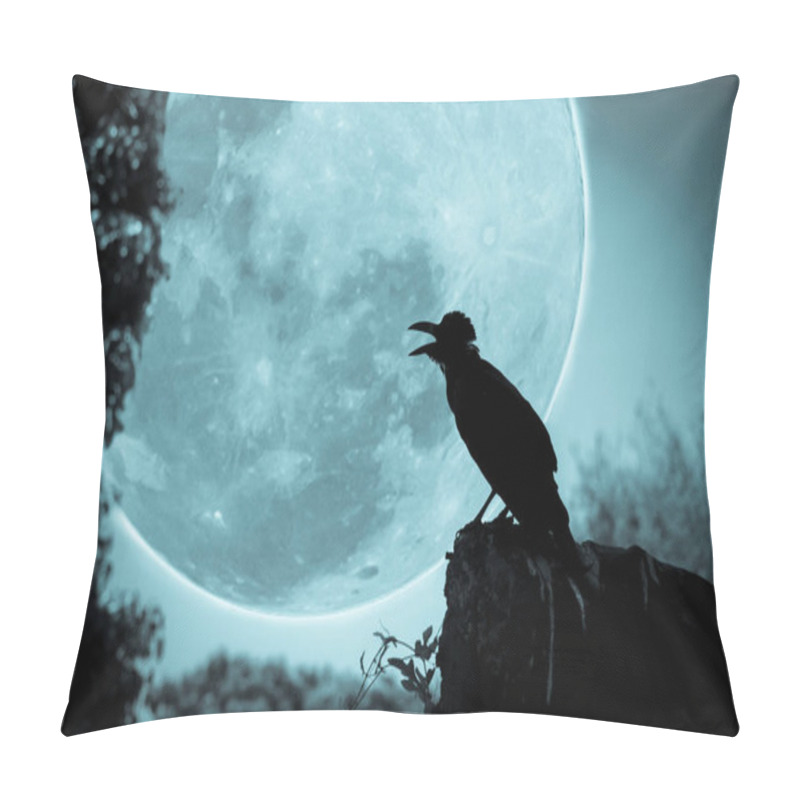 Personality  Night Sky With Full Moon, Tree And Silhouette Of Crow Pillow Covers