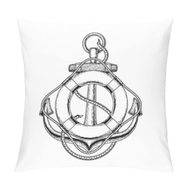 Personality  Illustration Of An Old Nautical Anchor And Life Buoy Pillow Covers