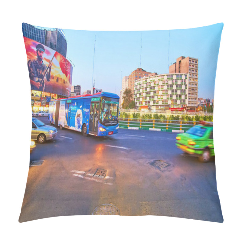 Personality  Traffic On Vali Asr Square In Tehran, Iran Pillow Covers