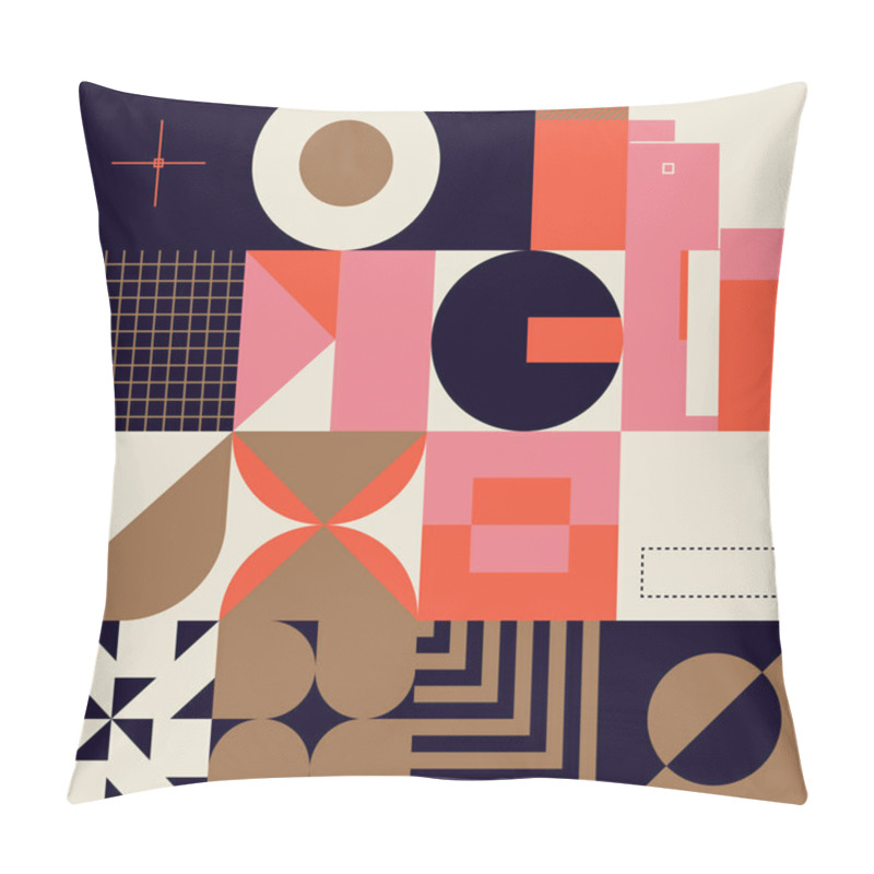 Personality  Swiss Design Style Abstract Poster Layout With Geometric Graphics And Bold Elements. Modern Geometry Composition Artwork With Simple Vector Shapes. Useful For Poster Design, Web Presentation, Etc. Pillow Covers