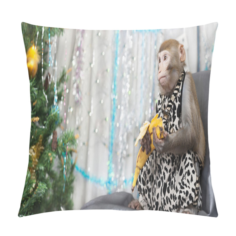 Personality  Greeting Card With Monkey, Banana, New Year Tree, Decorations Pillow Covers