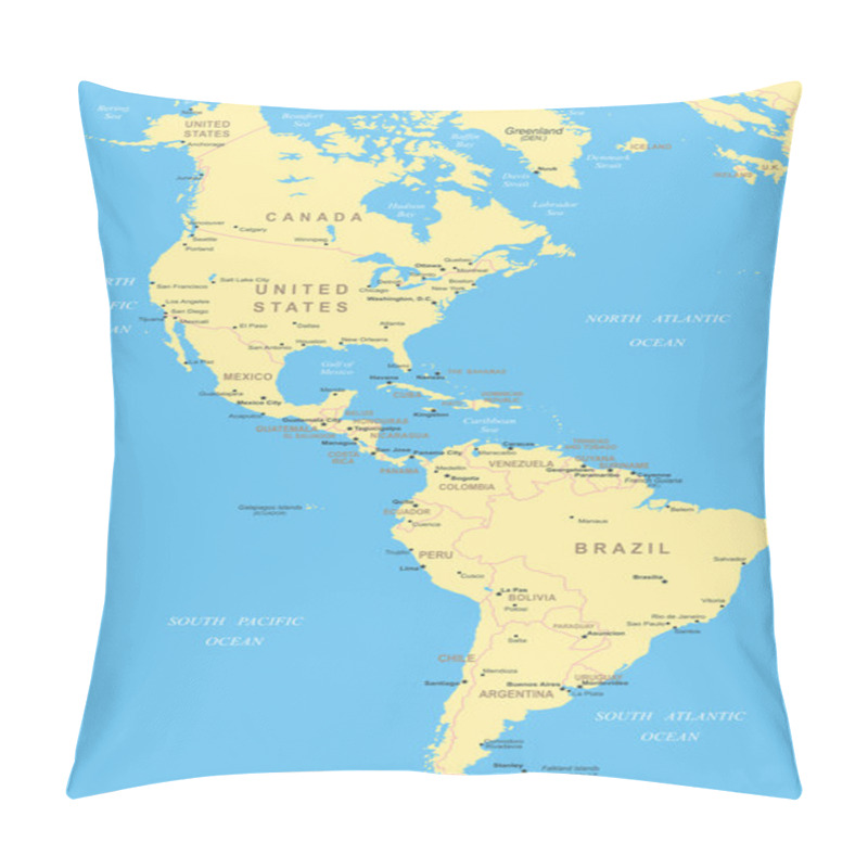 Personality  North And South America - Map - Illustration. Pillow Covers