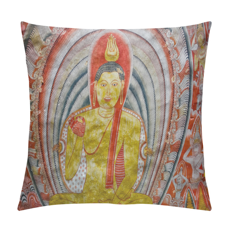 Personality  Wall Paintings And Buddha Statues At Dambulla Cave Golden Temple Pillow Covers