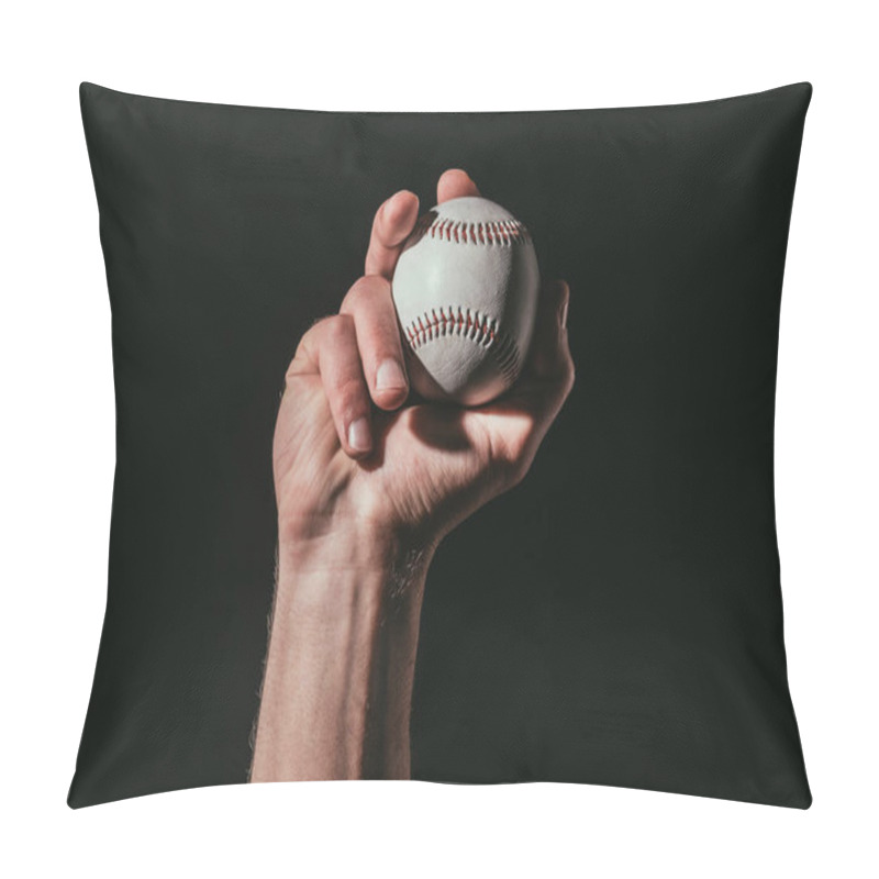 Personality  Partial View Of Sportsman Holding Baseball Ball Isolated On Black   Pillow Covers