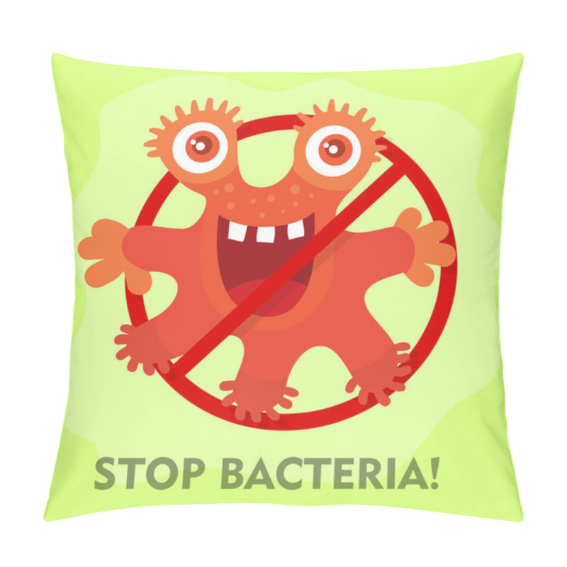 Personality  Stop Bacteria Cartoon Vector Illustration No Virus Pillow Covers