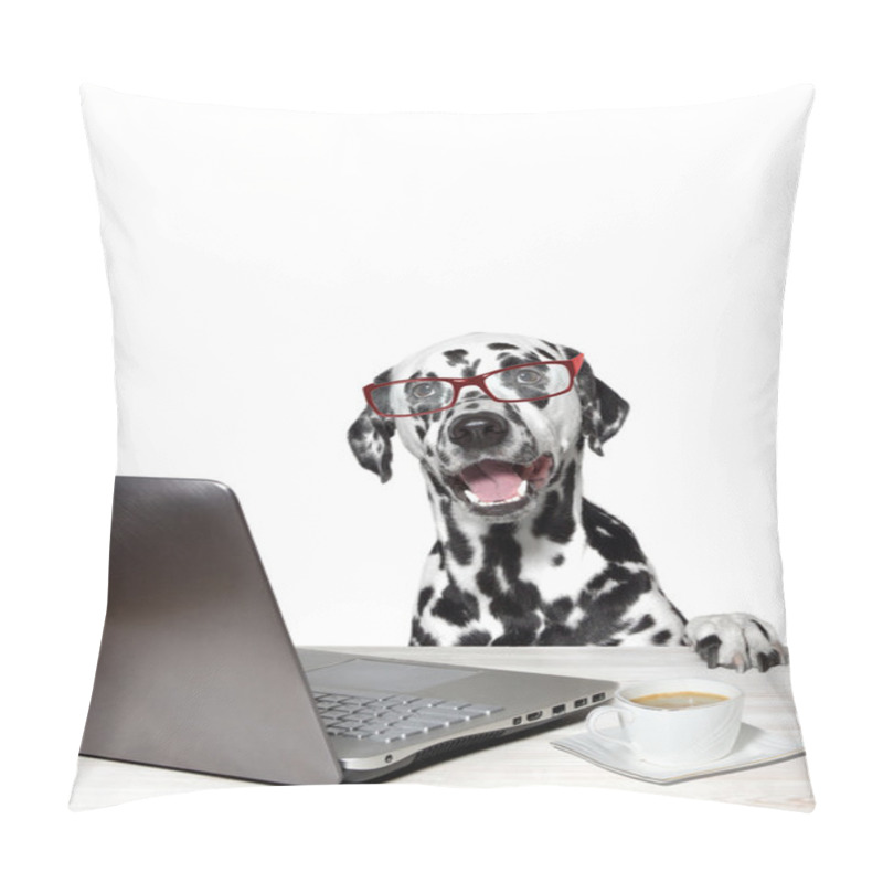 Personality  Dalmatian Works At A Laptop Pillow Covers