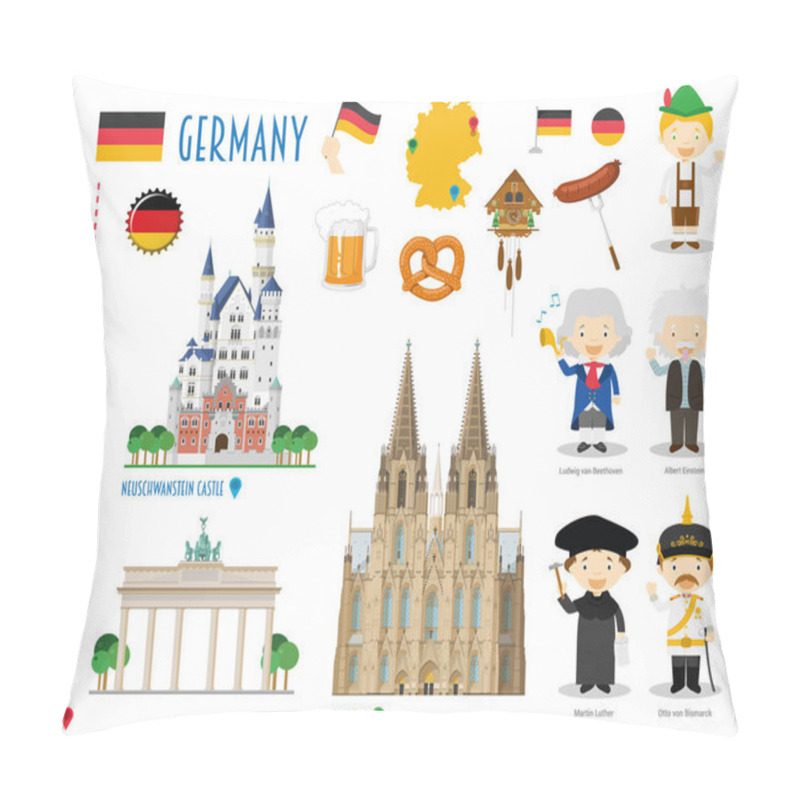 Personality  Germany Flat Icon Set Travel And Tourism Concept. Vector Illustration Pillow Covers