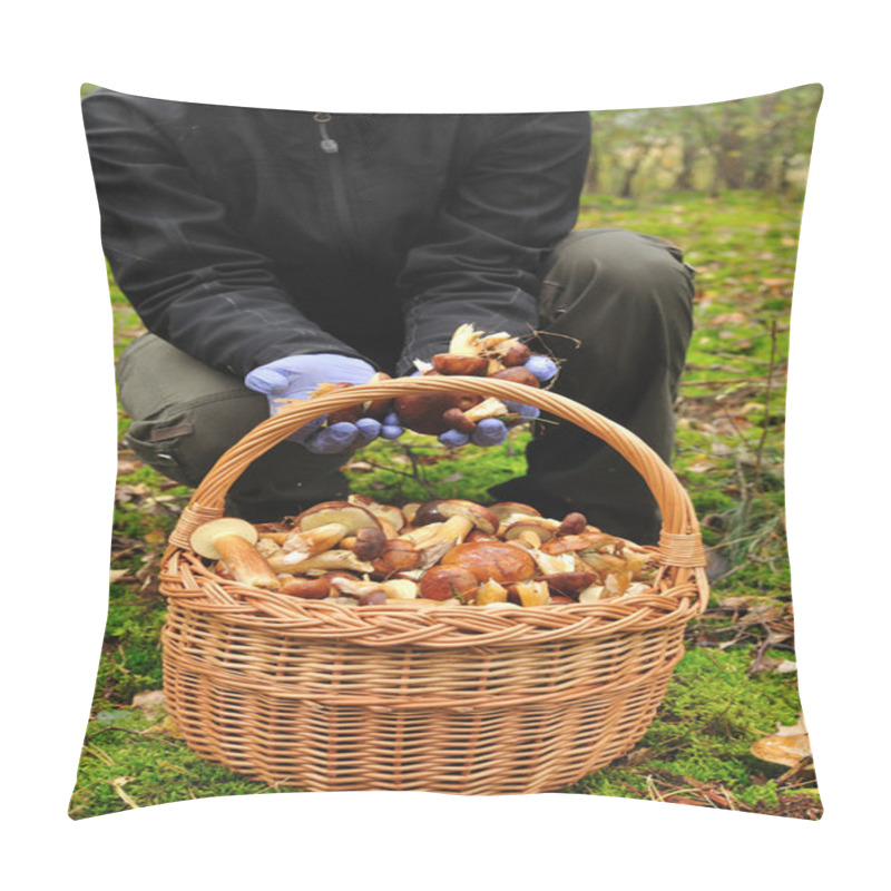 Personality  Basket Full Of Mushrooms In Forest. Pillow Covers