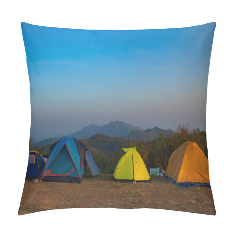 Personality  Field Tent Of The Tourists On The Mountain Nern Chang Suek  Hills, Kanchanaburi, Thailand Pillow Covers