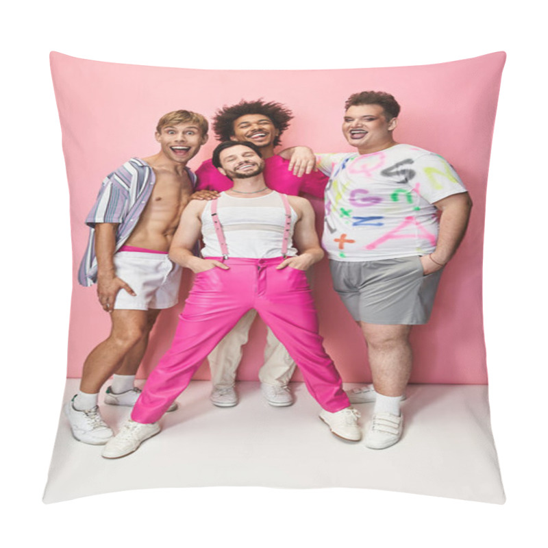 Personality  Friends Pose Playfully Together, Showcasing Their Vibrant Outfits And Expressing Joy And Pride. Pillow Covers