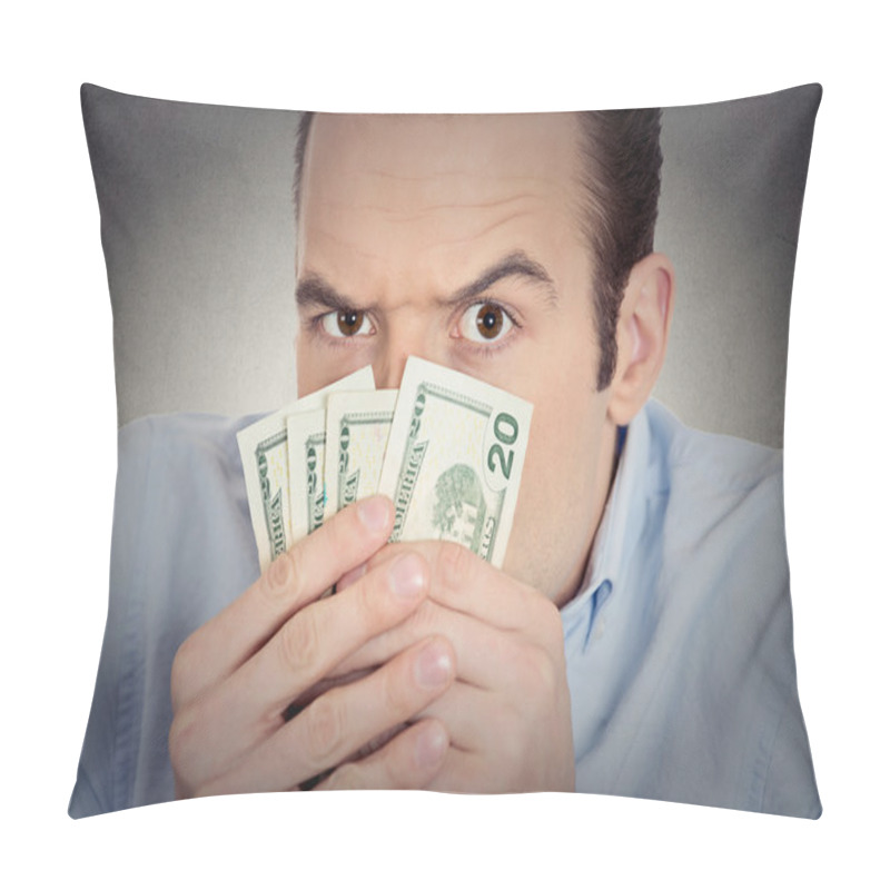 Personality  Greedy Banker Executive CEO Boss, Holding Dollar Banknotes Pillow Covers