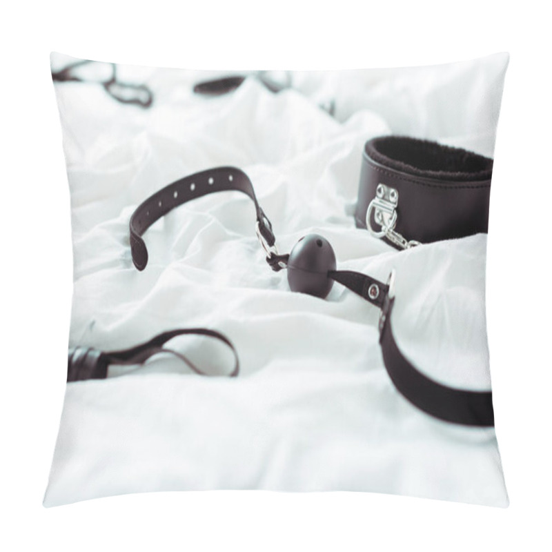 Personality  Selective Focus Of Bdsm Leash And Gag On White Bedding  Pillow Covers