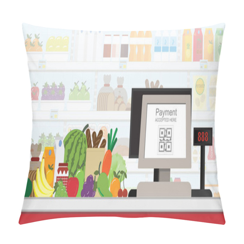 Personality  Cash Register Electronic QR Code Payment In Supermarket, Retail Shop Accepted Digital Pay Without Money, Vector Illustration. Pillow Covers