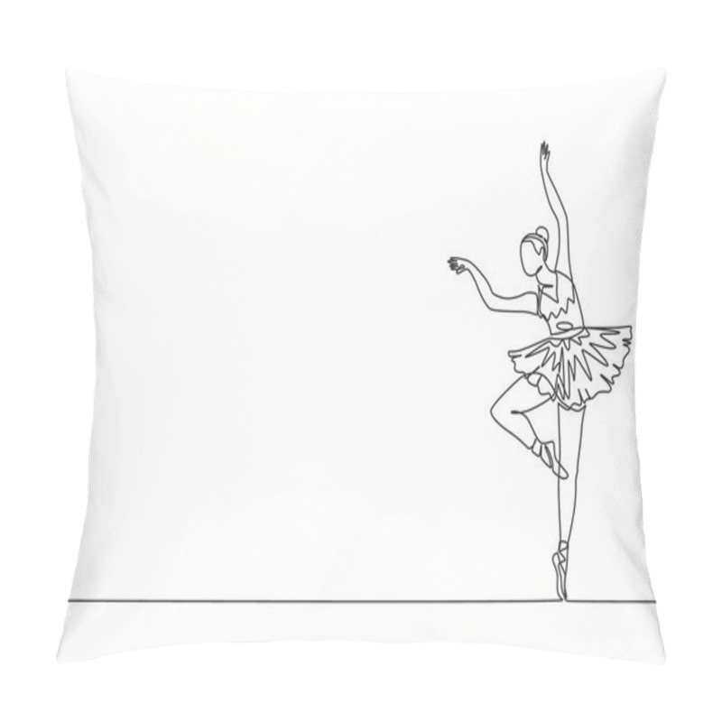 Personality  One Single Line Drawing Of Young Beauty Dancer Woman On Tutu Exercise Classic Ballet Dance At Ballet Class Vector Graphic Illustration. Choreographic Move Concept. Modern Continuous Line Draw Design Pillow Covers