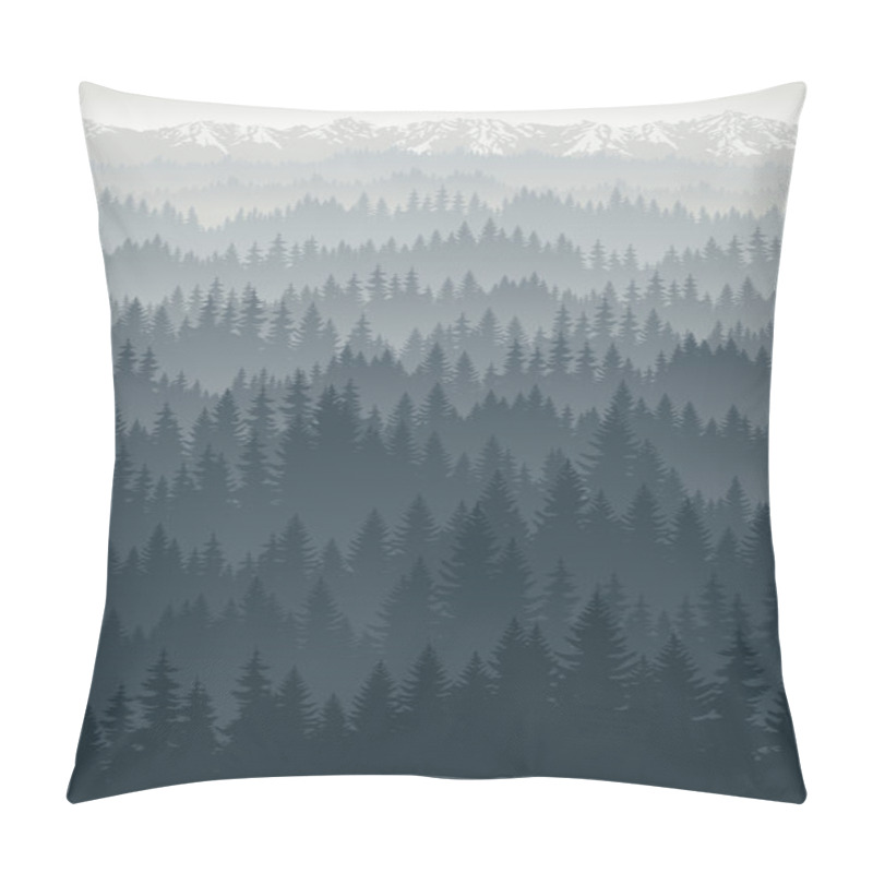 Personality  Vector Mountains Forest With Fog Background Texture Seamless Pattern Pillow Covers