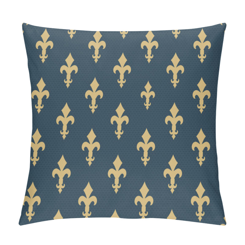 Personality  Vintage Luxury Fleur-de-lis Seamless Royal Background. France Historic  Ornamental Pattern With Heraldic Symbol Fleur-de-lis. Blue And Gold Style Immaculate Virgin Symbolics. Vector Illustration Pillow Covers