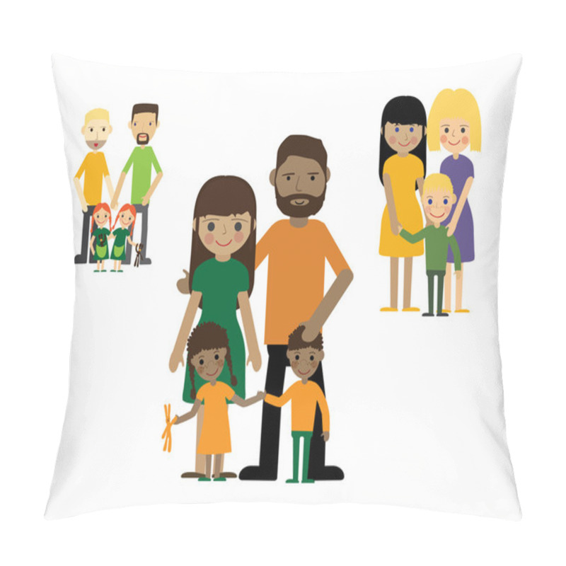 Personality  Families With Kids People Set. Gay Couple With Twins. Female Gay Couple With Son. Pillow Covers