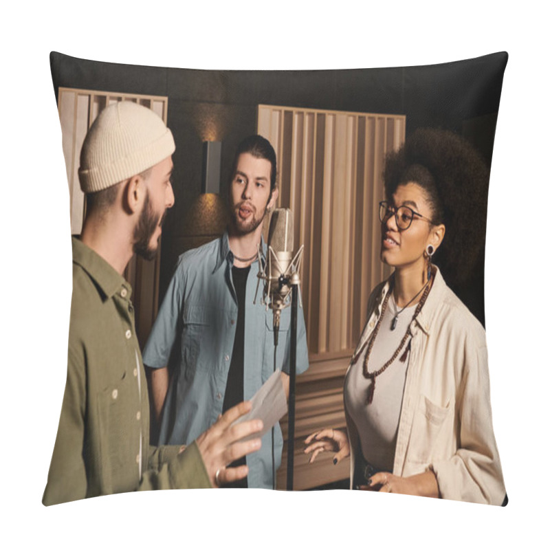 Personality  Two Musicians Sit Side By Side, Immersed In Creating Music During A Band Rehearsal In A Recording Studio. Pillow Covers