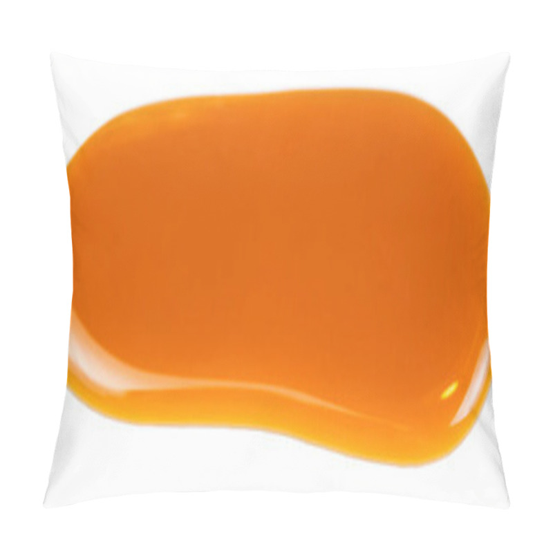 Personality  Sweet Caramel Sauce Spot Isolated On White Background Close Up. Golden Butterscotch Toffee Caramel Liquid Pillow Covers