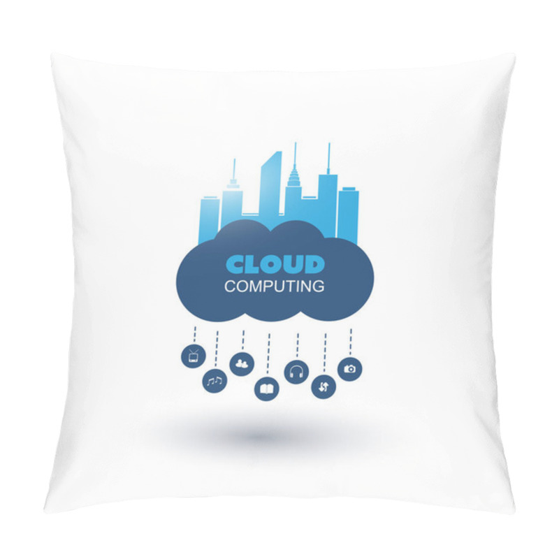 Personality  Cloud Computing, Smart City Design Concept With Icons Representing Various Kinds Of Media Types And Services - Digital Network Connections, Technology Background Pillow Covers