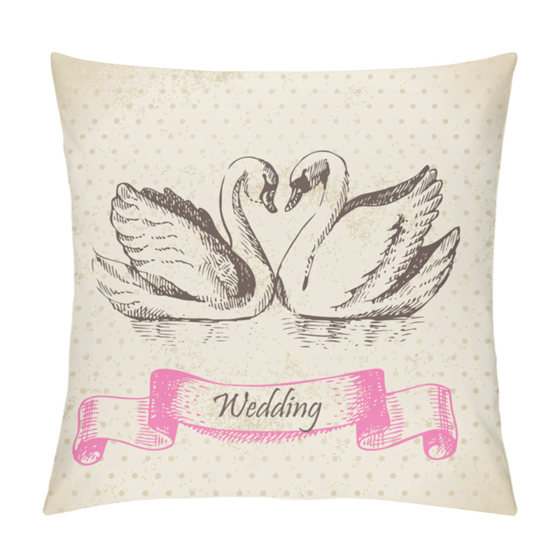 Personality  Swans. Wedding Hand Drawn Illustration Pillow Covers