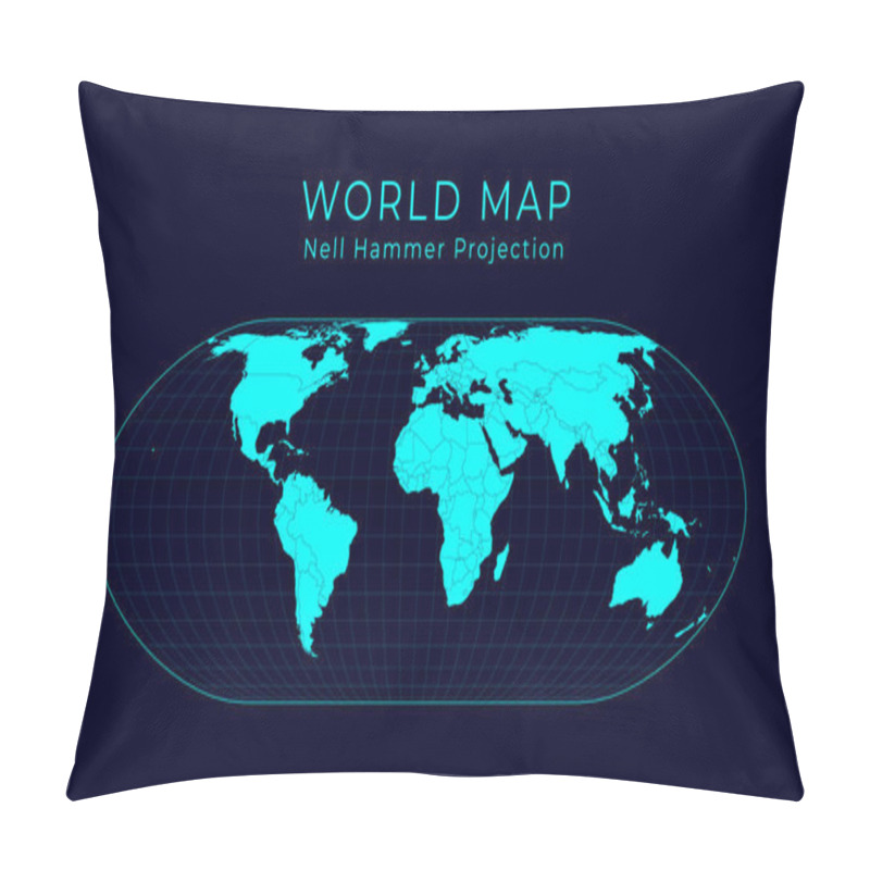 Personality  Map Of The World NellHammer Projection Futuristic Infographic World Illustration Bright Cyan Pillow Covers