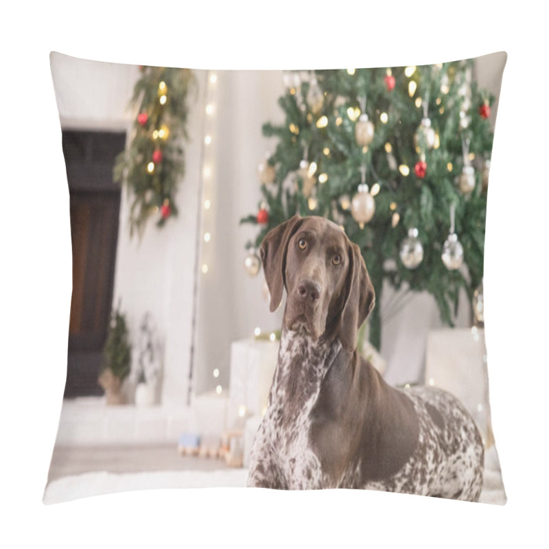 Personality  Dog Laying Down In Front Of Decorated Christmas Tree Pillow Covers