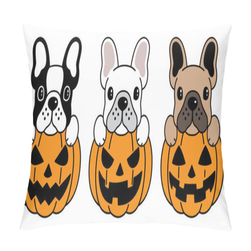 Personality  Dog Vector French Bulldog Pumpkin Halloween Icon Logo Illustration Symbol Cartoon Pillow Covers