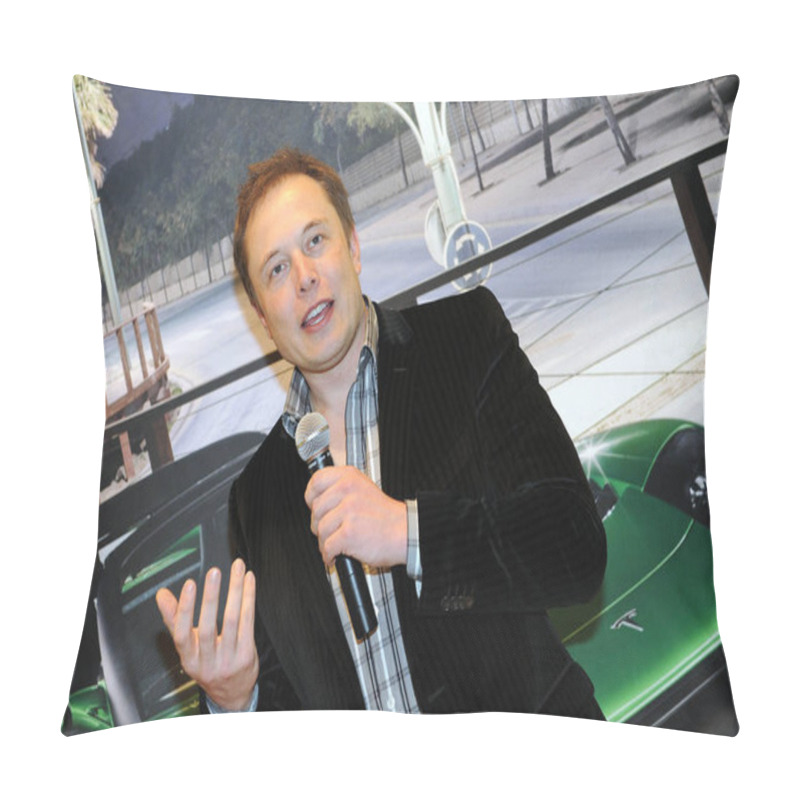 Personality  Milan - Italy January 28,2019 Elon Mask Owner Of Tesla Electric Car On The Presentation Pillow Covers