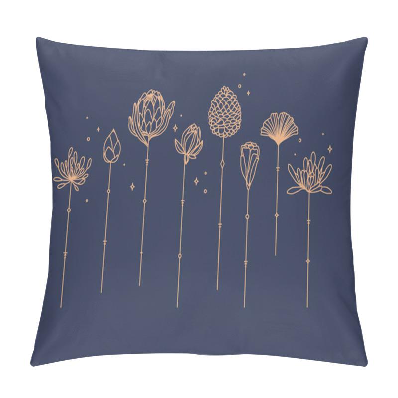 Personality  Flowers Long Stem Drawing In Art Deco Style On Blue Background Pillow Covers