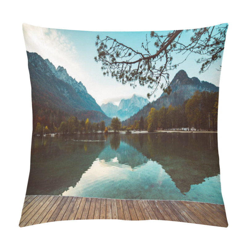 Personality  Jasna Lake With Beautiful Reflections Of The Mountains And Wooden Pier. Triglav National Park, Slovenia Pillow Covers