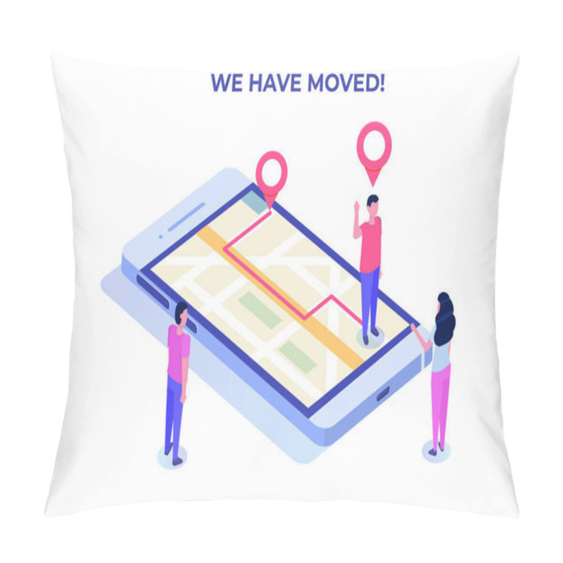 Personality  We Have Moved Isometric Concept, Changed Address Navigation. Landing Page, Social Media, Banner, Presentation Template. Pillow Covers