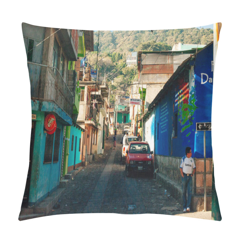 Personality  SAN PEDRO LA LAGUNA, GUATEMALA - APRIL 2019 View Of San Pedro La Laguna Town. Pillow Covers