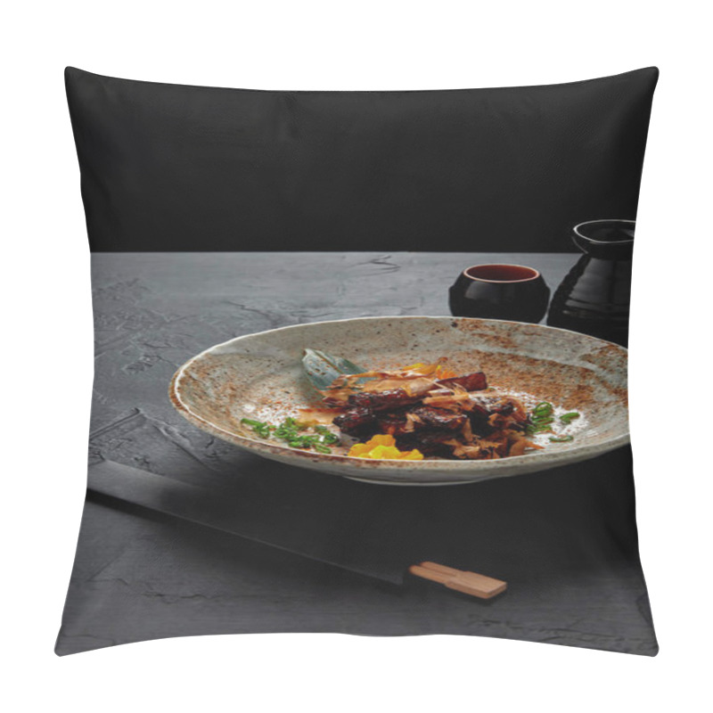 Personality  Gourmet Traditional Japanese Gourmet On Plate And Chopsticks  Pillow Covers