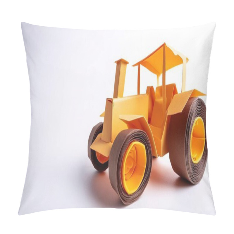 Personality  Tractor Farm Agriculture Heavy Equipment Concept Paper Origami Isolated On White Background With Copy Space For Your Design For Rural Farming Lifestyle Pillow Covers