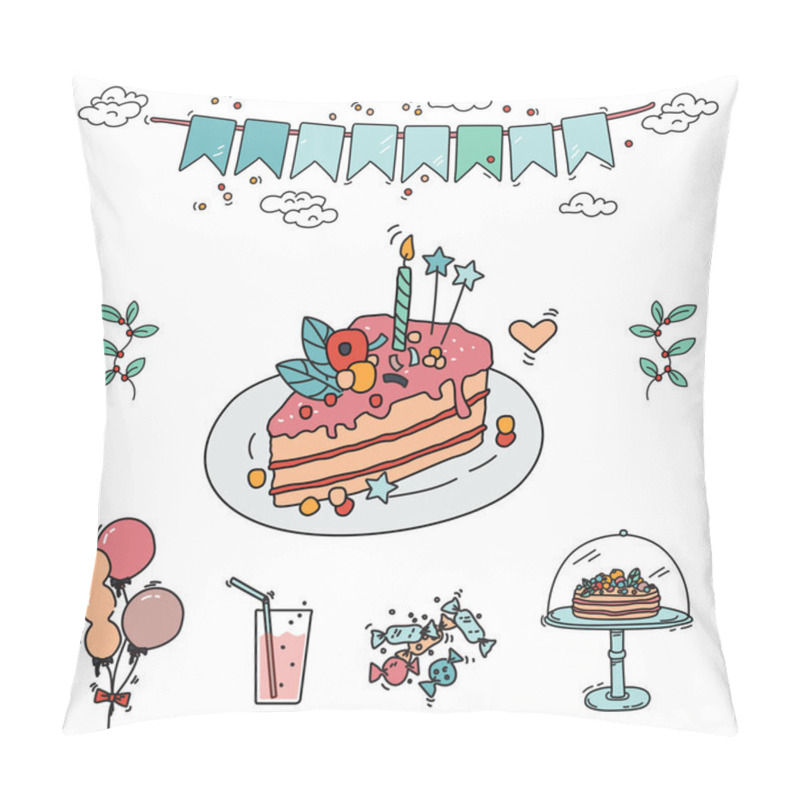 Personality  Party Cake Doodle Illustration Pillow Covers