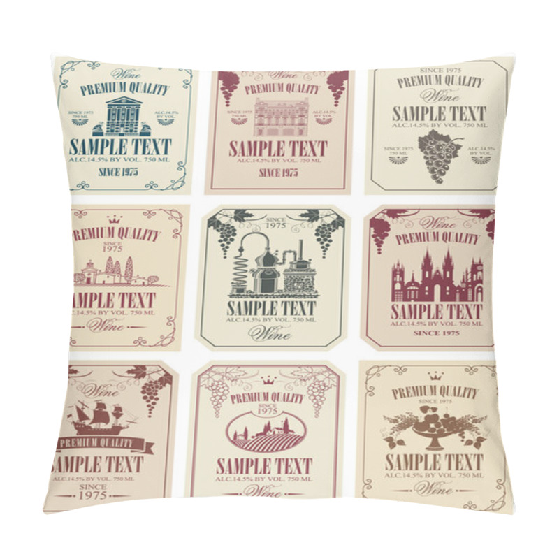 Personality  Set Of Vector Labels For Wine In Retro Style Pillow Covers