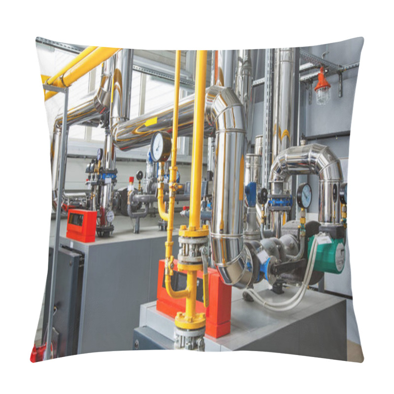 Personality  The Interior Of An Industrial Boiler House With A Multitude Of P Pillow Covers