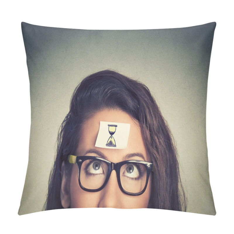 Personality  Time Management Concept Young Woman With Sand Clock Sign Pillow Covers