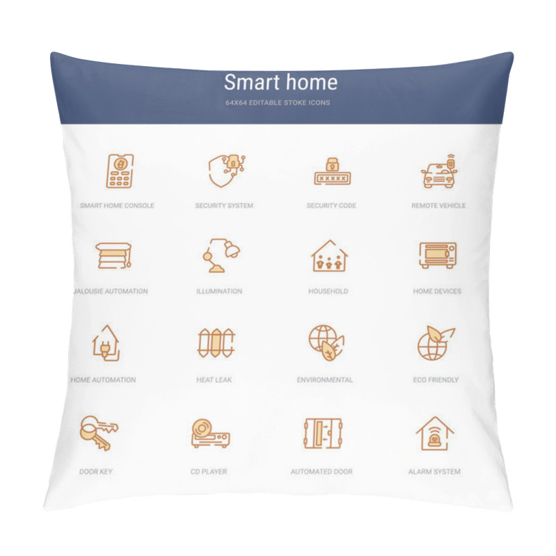 Personality  Set Of 16 Vector Stroke Icons Such As Alarm System, Automated Do Pillow Covers