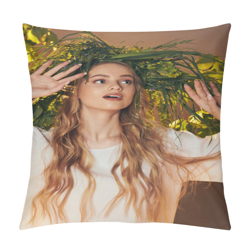 Personality  A Young Mavka In A Traditional Outfit With Ornate Details, Radiating A Fairy And Fantasy Aura In A Studio Setting. Pillow Covers