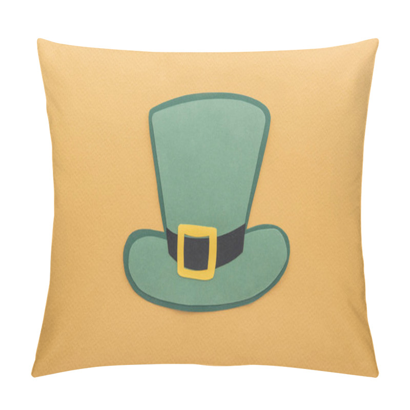 Personality  Top View Of Paper Hat Isolated On Orange, St Patrick Day Concept Pillow Covers