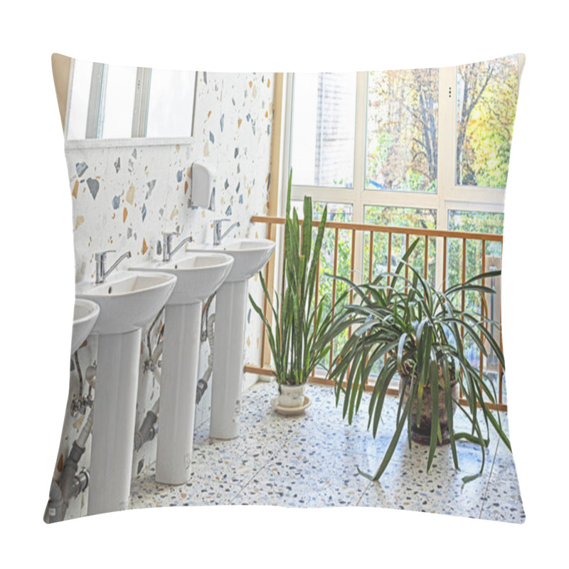 Personality  Modern Stylish Interior With Washbasin And Sinks In A Children's Institution Pillow Covers