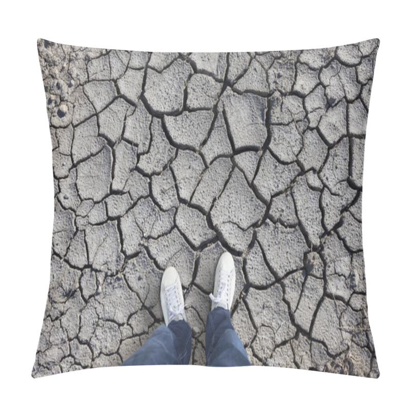 Personality  Man On Dry Soil And Cracked Earth Background Pillow Covers