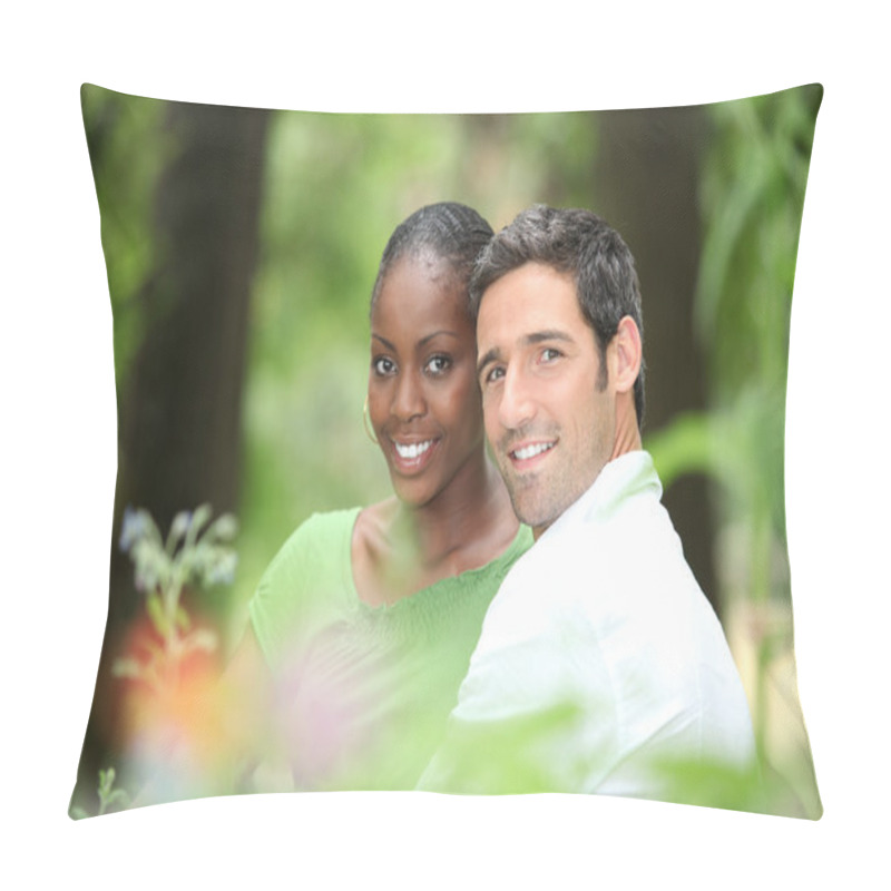 Personality  Interracial Couple In A Park. Pillow Covers