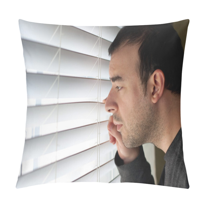 Personality  Man Peeking Through Blinds Pillow Covers